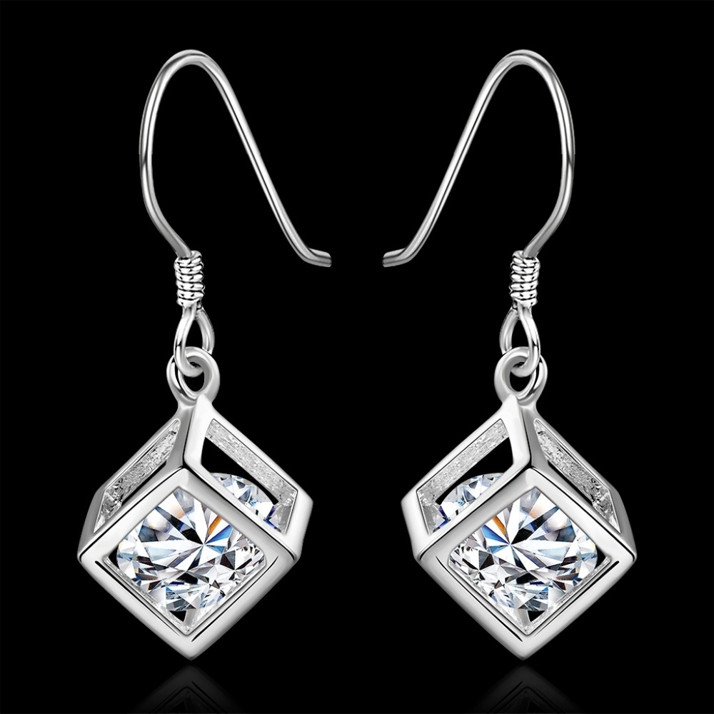 Square Drop Earrings. - Picture 2 of 6